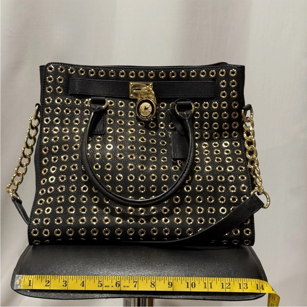 Michael Kors Hamilton Large Black Tote with Gold Accents and Chain - Picture 7 of 10
